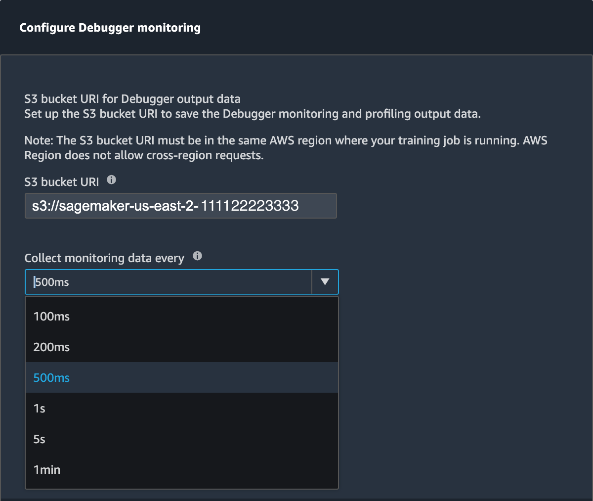 La ventana emergente para configurar los ajustes de supervisión del depurador.