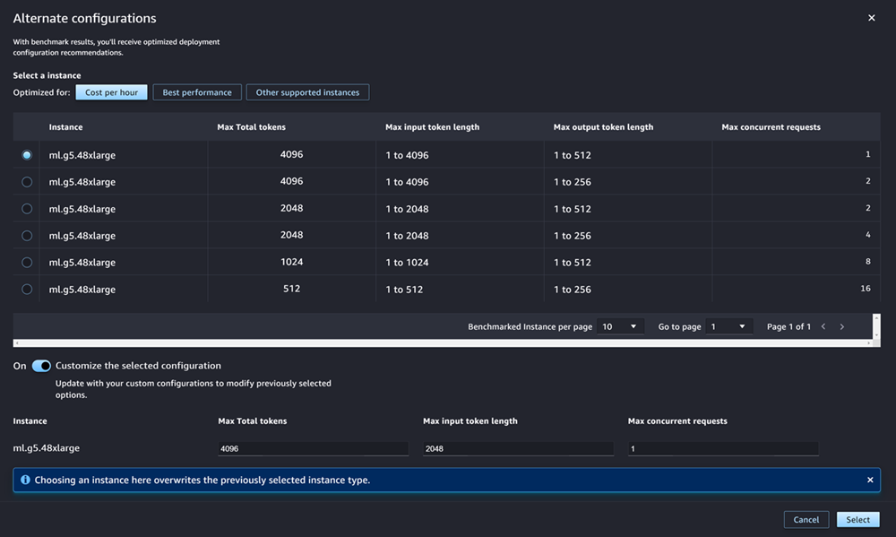 Captura de pantalla del cuadro de configuraciones alternativas