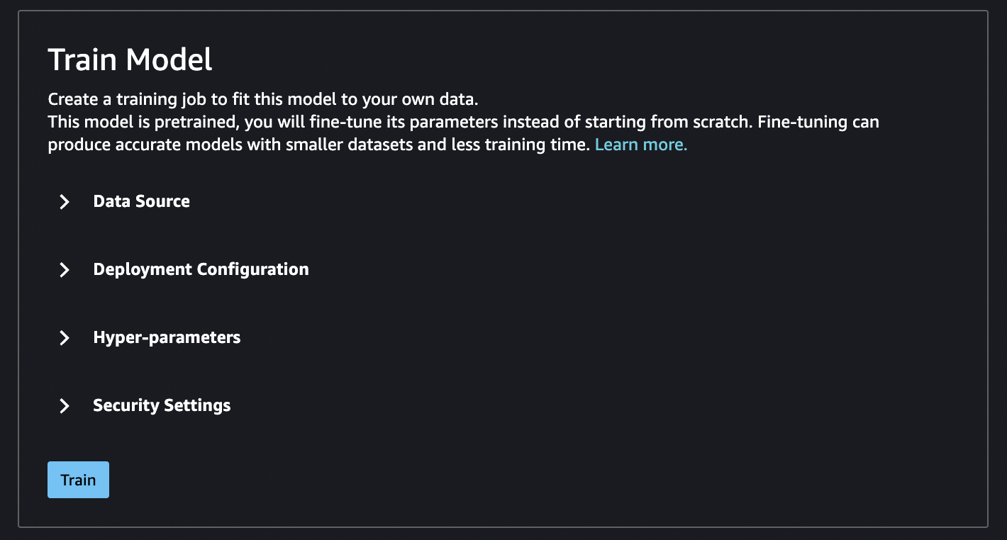 JumpStart data source settings with default dataset selected.