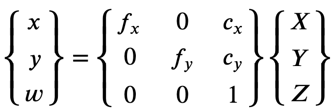 La matriz de calibración intrínseca de la cámara.