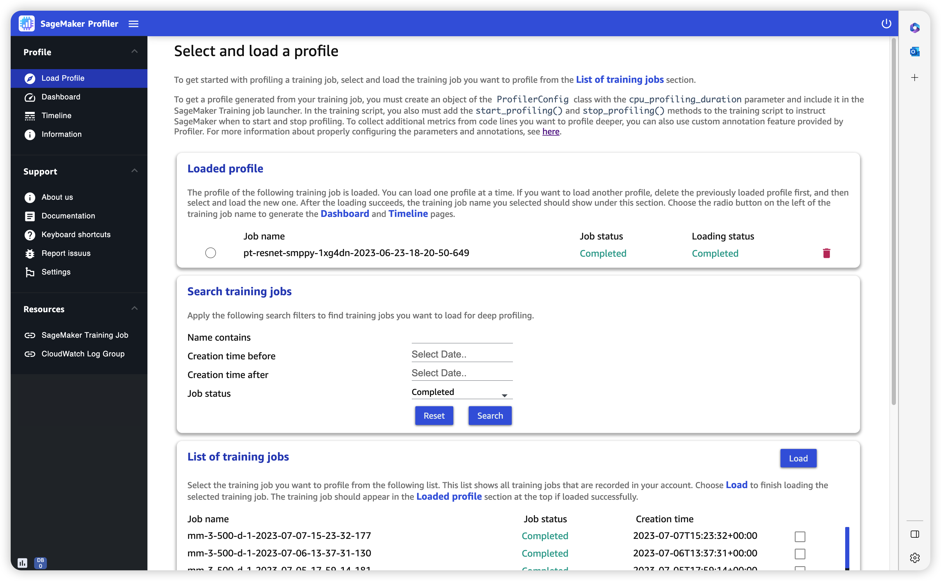 Captura de pantalla de la página Cargar perfil en la interfaz de usuario del generador de SageMaker perfiles