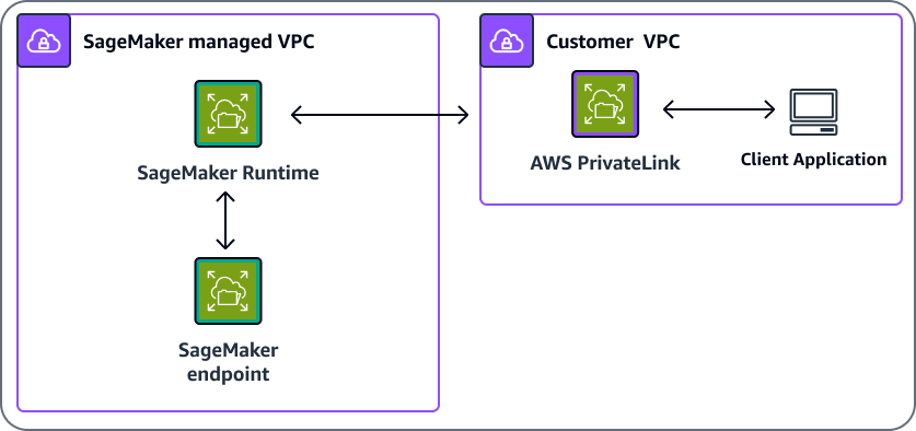 A se VPC usa AWS PrivateLink para comunicarse con un SageMaker punto final.