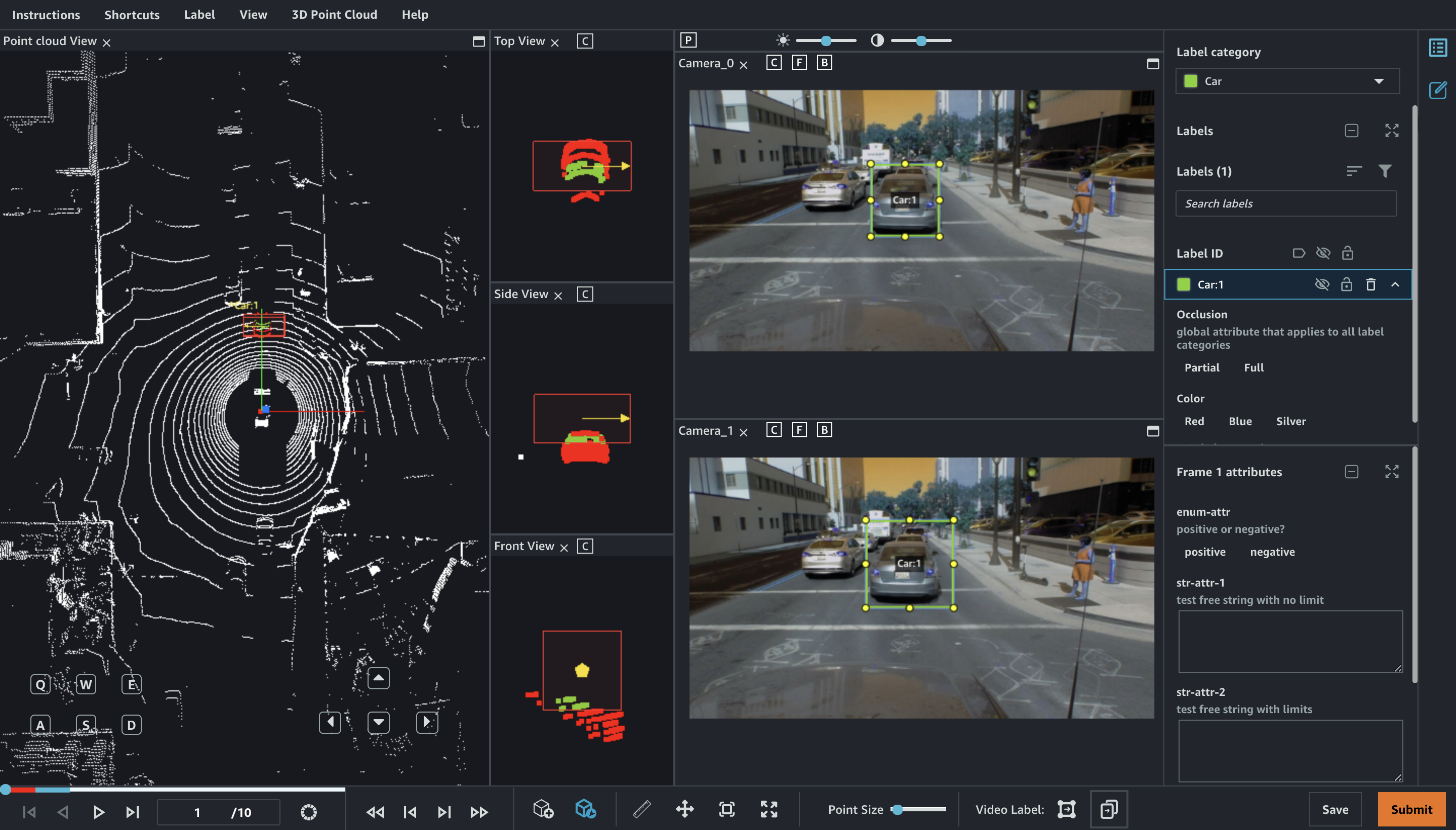 La interfaz de tareas del trabajador utilizada para la tarea de anotación de seguimiento de objetos en nubes de puntos 3D-2D.