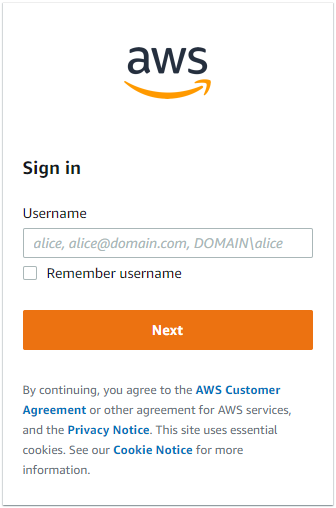 Página de inicio de sesión de AWS IAM Identity Center.