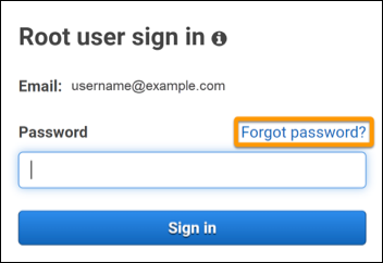 ¿Has olvidado tu contraseña? El enlace está resaltado en la página. AWS Management Console