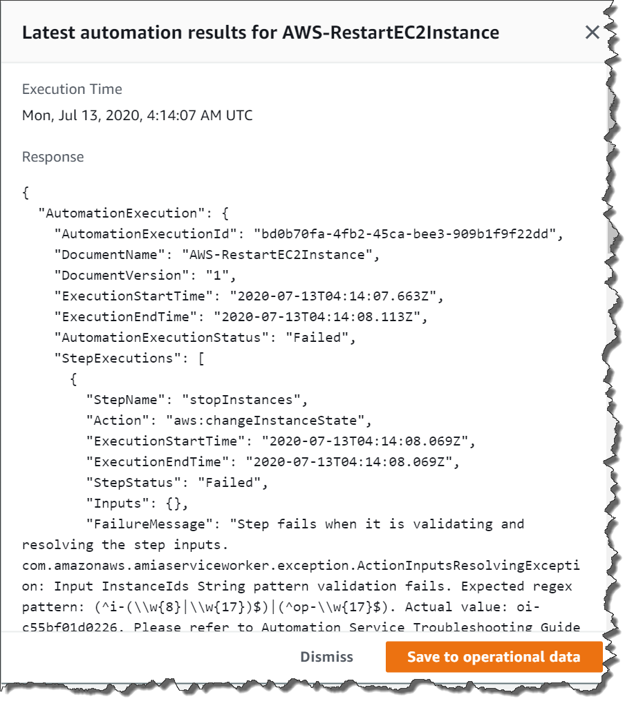 Información de estado de la última vez que se ejecutó un manual de procedimientos de Automation.