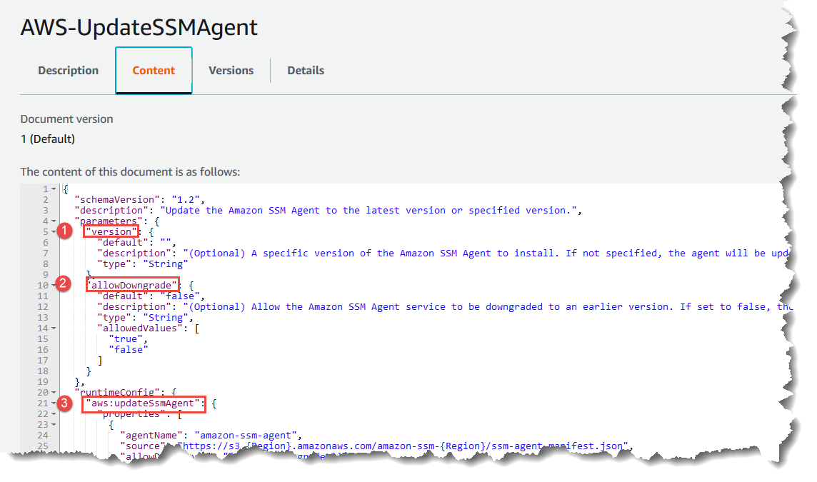 Ver el contenido del documento de SSM en la consola de Systems Manager