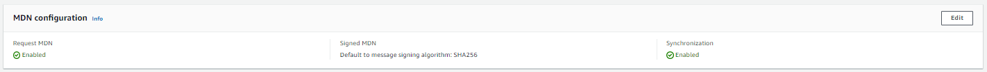 La página de detalles del conector de consola Transfer Family, que muestra la MDN configuración del conector seleccionado.