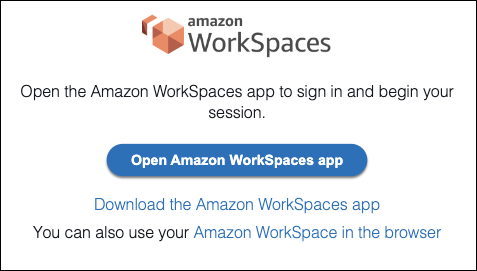 Abrir la página WorkSpaces de redireccionamiento de aplicaciones