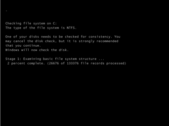 Écran Chkdsk.