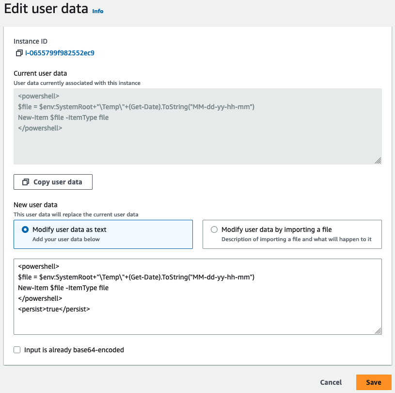 Boîte de dialogue Edit User Data (Modifier les données utilisateur).