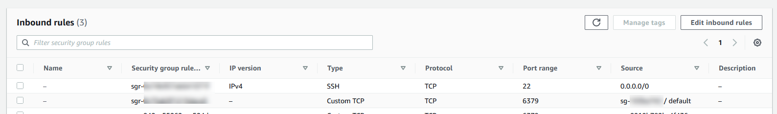 Image : écran permettant de modifier une règle entrante VPC