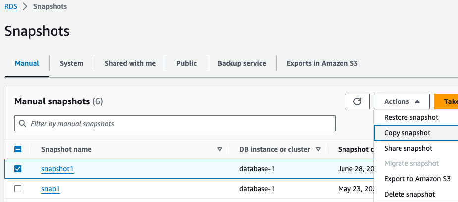 Copier un instantané de cluster de bases de données