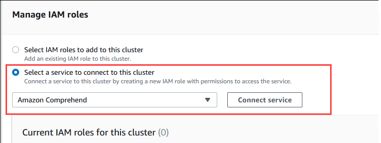 Image montrant Amazon Comprehend choisi pour le cluster Aurora My SQL DB.