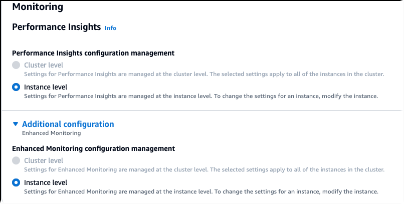 Modifiez Performance Insights pour un cluster de base de données hétérogène.