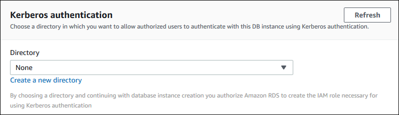 Paramètre d'authentification Kerberos lors de la modification ou de la restauration d'une instance de base de données