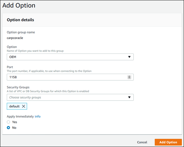 Groupe d'options de console