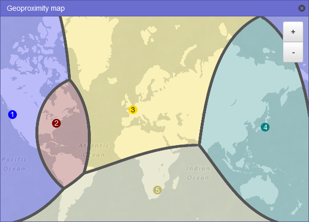 Une carte du monde qui illustre la façon dont le trafic est acheminé lorsque vous ajoutez un écart de -25 dans la région USA Est (Virginie du Nord).