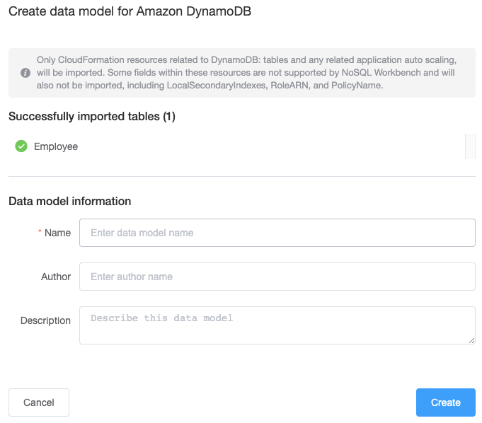 Capture d'écran de la boîte de dialogue d'importation d'un AWS CloudFormation modèle.