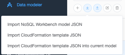 Capture d'écran de la console montrant le menu déroulant Import data model (Importer un modèle de données).