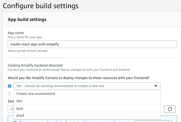 La page Configurer les paramètres de build avec une liste des backends existants.