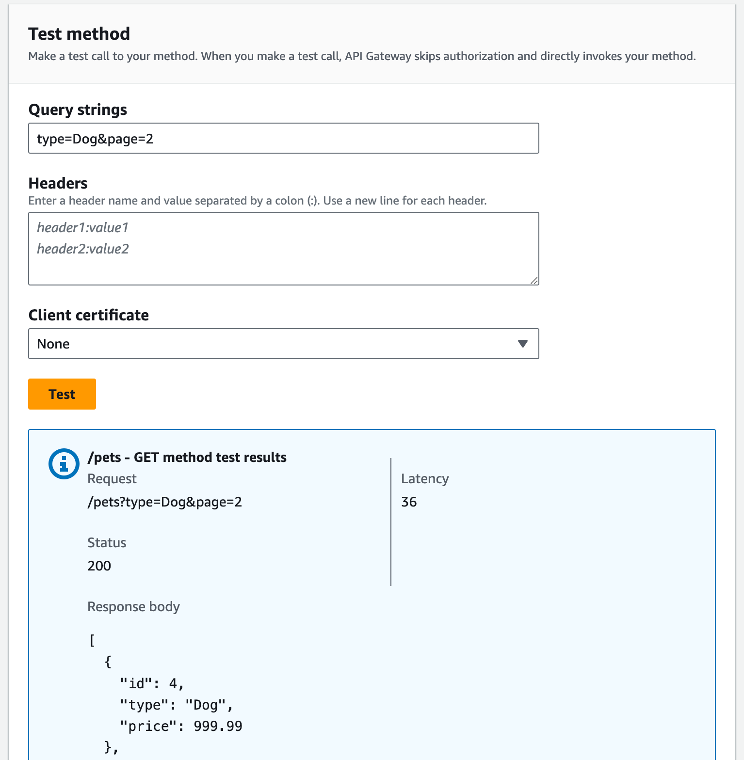 Résultat de la méthode Test-Invoke GET on pets