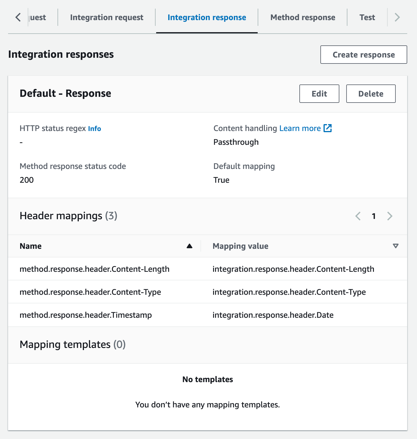 Mappage des en-têtes de réponse d'intégration aux en-têtes de réponse de méthode