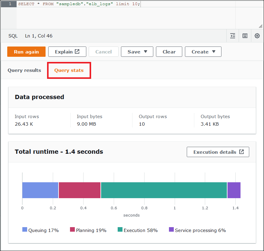 Choisissez Query stats (Statistiques de la requête).