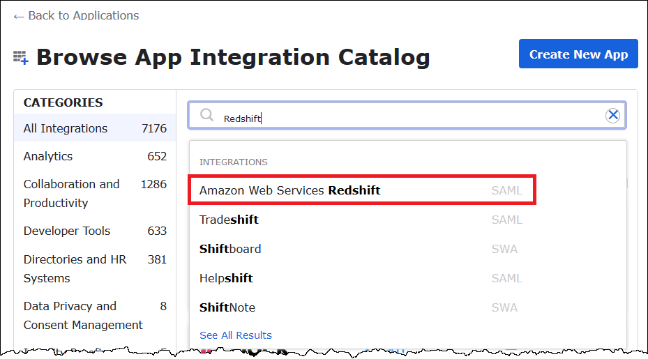 Choisissez Amazon Web Services Redshift.