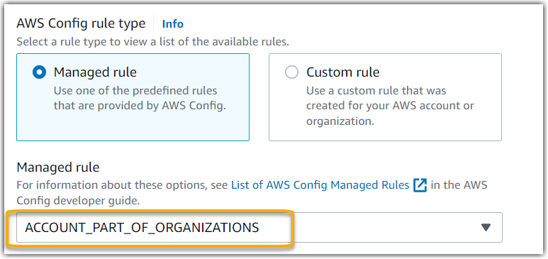 La même règle que celle qui figure dans la liste déroulante des règles gérées de la console Audit Manager.