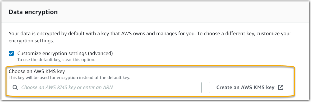 Capture d’écran du paramètre de chiffrement personnalisé pour la configuration d’Audit Manager.