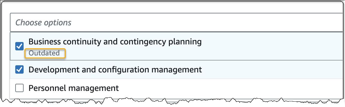 Capture d'écran d'un filtre de domaine de contrôle obsolète dans Evidence Finder.