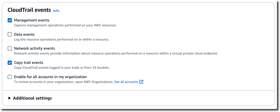 Choisissez CloudTrail les types d'événements pour votre banque de données d'événements