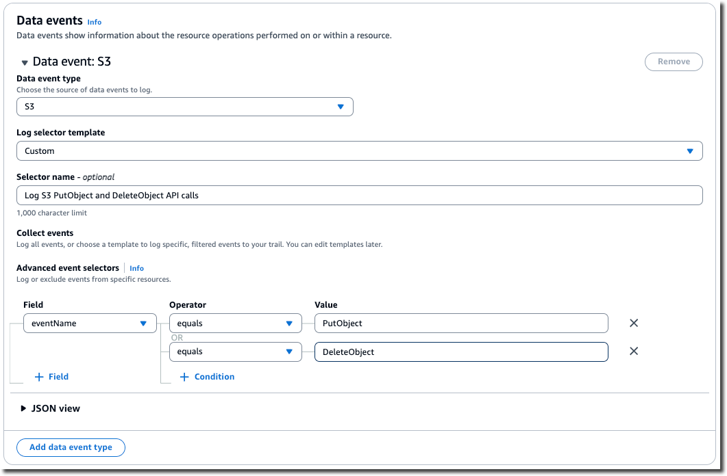 Filtrer les événements de données S3 par eventName