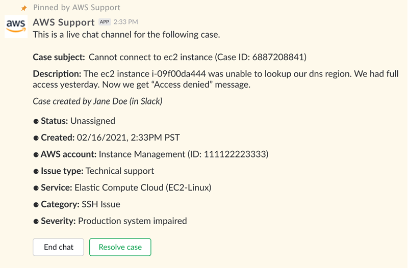 Terminer un chat ou résoudre un cas de support dans le canal Slack.