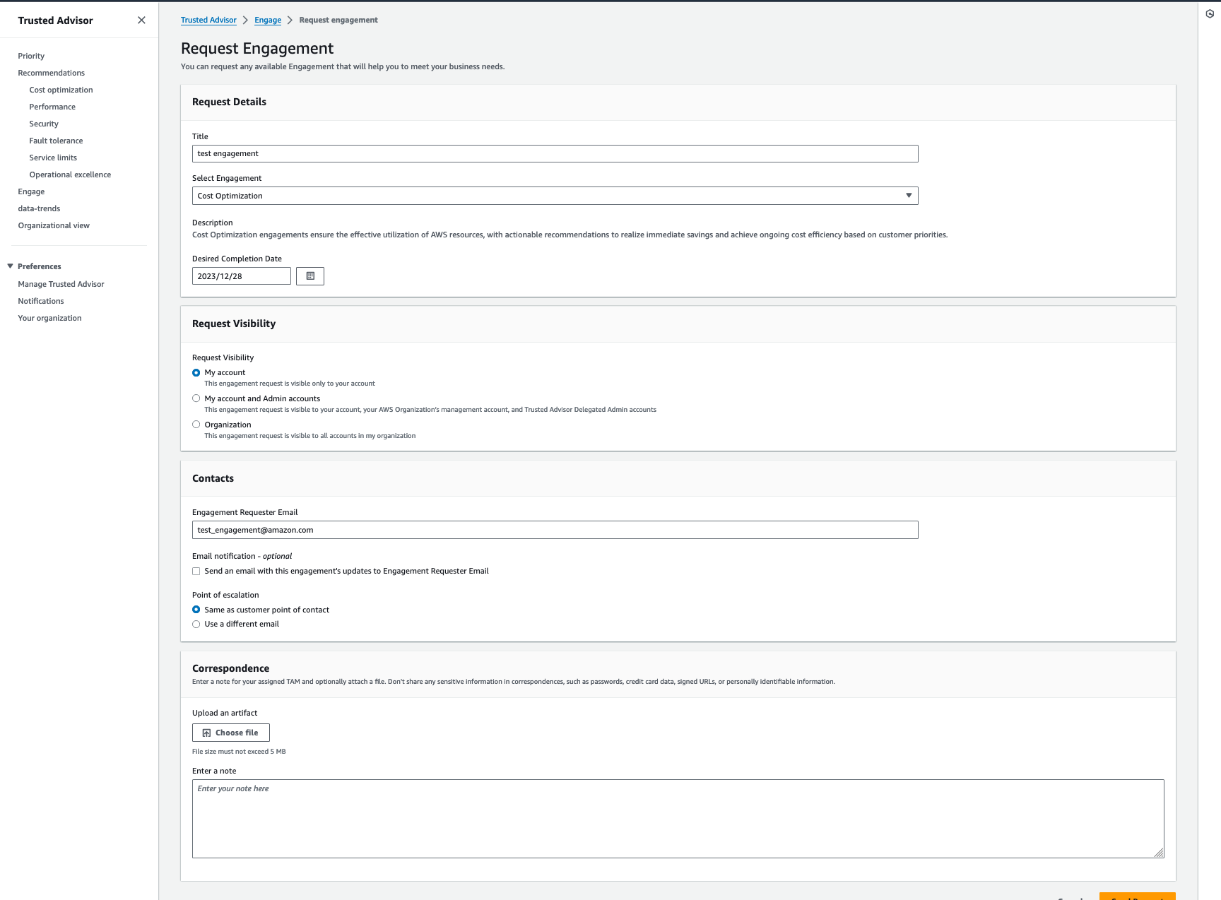 Demandez un engagement dans Trusted Advisor Engage.