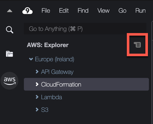 Capture d'écran étiquetée montrant l'emplacement du menu Boîte à outils pour la Boîte à outils AWS