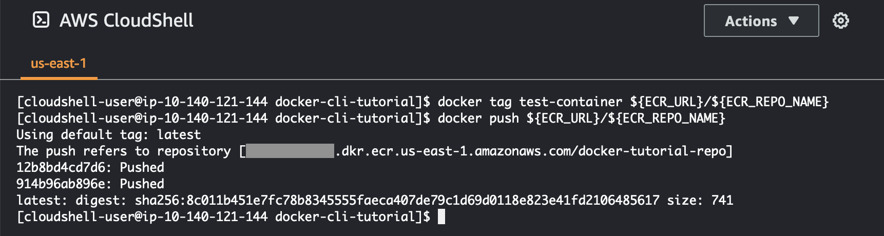 Image de la commande utilisée pour étiqueter l'image avec le référentiel Amazon ECR cible.