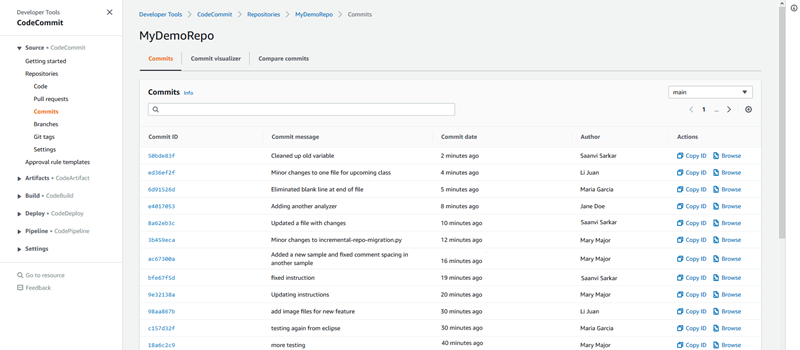 Vue de l'historique de validations sur la console