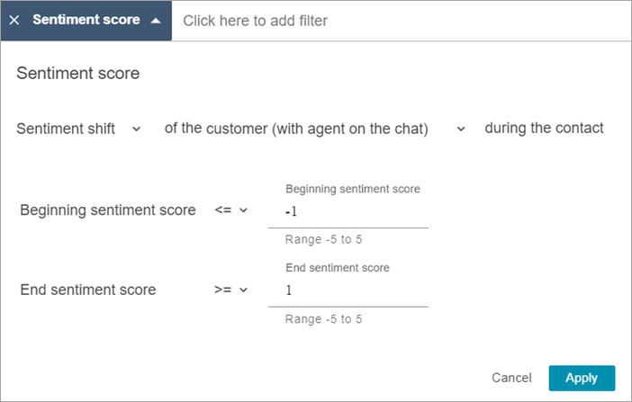 Le filtre de score de sentiment, l'option de changement de sentiment.