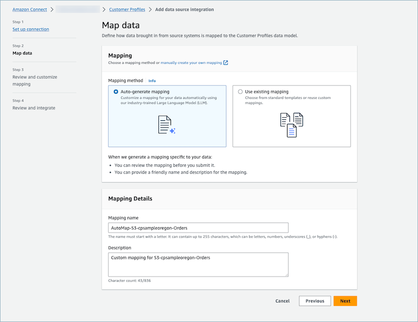 Mappez les données. Sélectionnez l’option permettant de générer automatiquement le mappage des données de sélectionner un modèle de mappage déjà existant ou d’en créer un à partir de zéro.