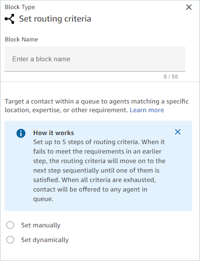 Utilisation du bloc de flux Définir les critères de routage.