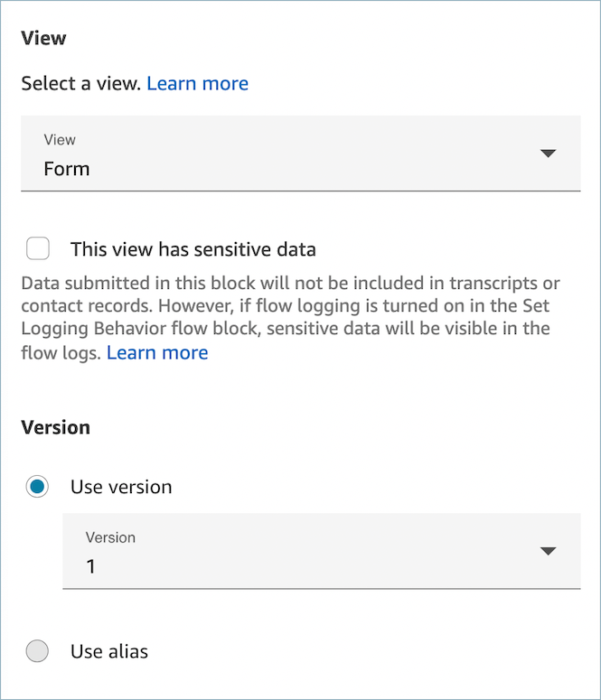 La vue définie sur Forme et la version sur 1.