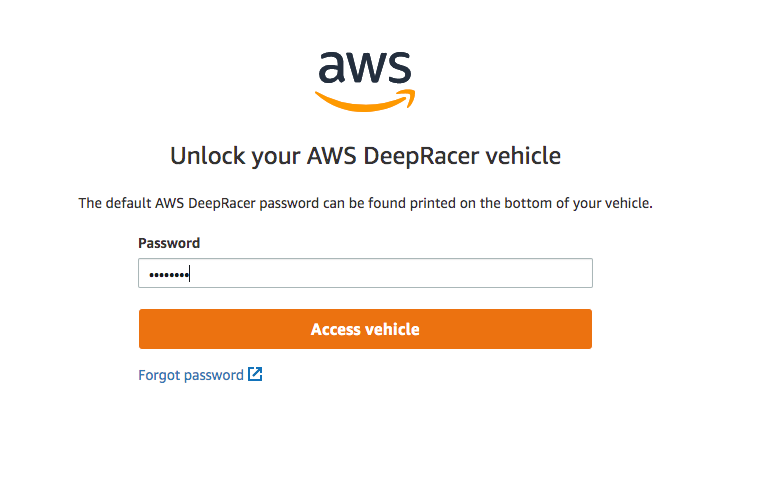 Image : Accédez à la console de DeepRacer l'appareil AWS.