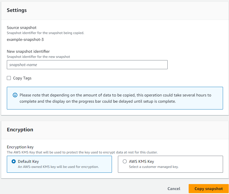 Schéma : instantané de copie d'Elastic Cluster