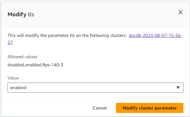 Image d'une boîte de dialogue de modification TLS spécifique au cluster.