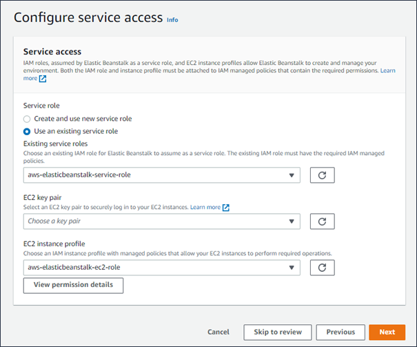 Configuration de l'accès au service