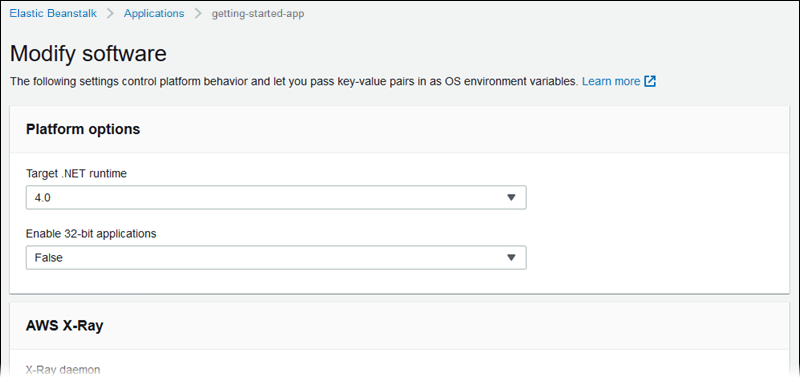 Page de configuration de la modification logicielle