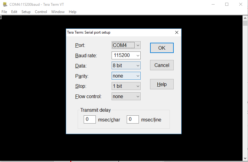 Fenêtre de configuration du port série Tera Term