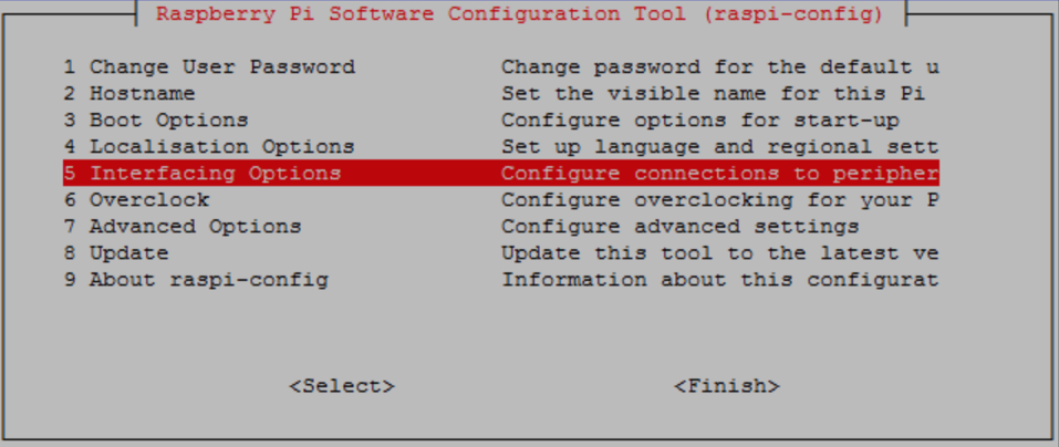 Capture d'écran de l'outil de configuration du logiciel Raspberry Pi (raspi-config).